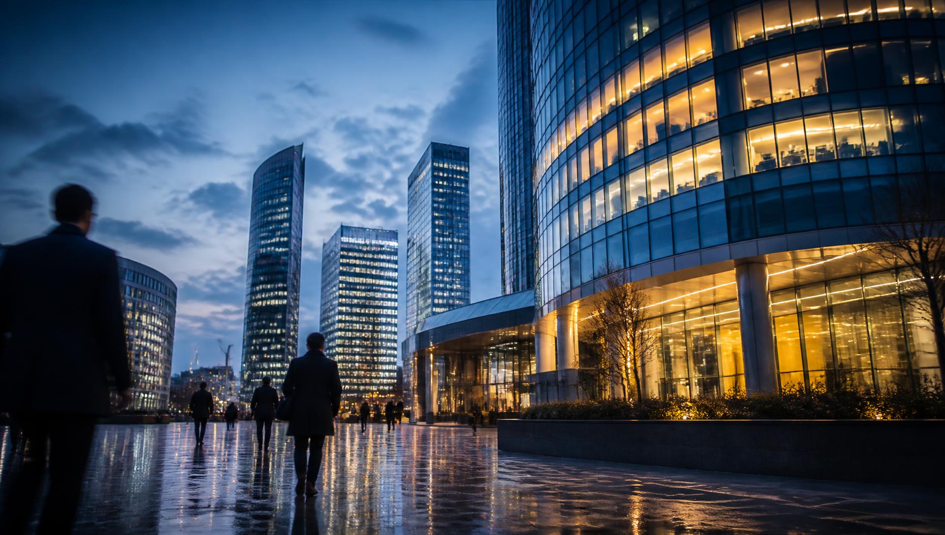 Business district at dusk